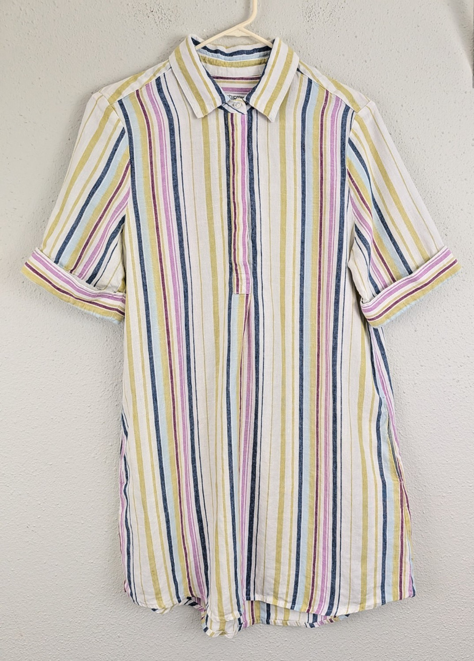 Chico's sz 1 or US 8 100% Linen Shift or Shirt Dress multi color stripes 2841